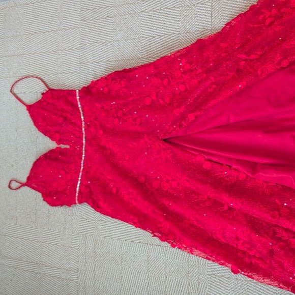 Morrell Maxi Red Lace Corset Dress Rhinestones Cami Straps Prom Hoco Formal 10 - Picture 15 of 15